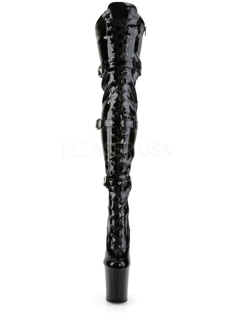 Pleaser Black Patent Over-the-Knee Lace-Up Platform Boots